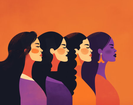 Diversity, freedom and equality with a group of woman together in a crowd or illustration as aの素材