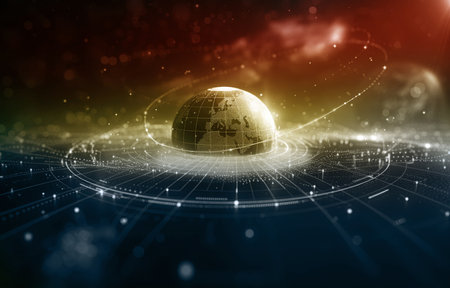 Digital earth, circuit and virtual illustration, connected to internet, data and computerの素材