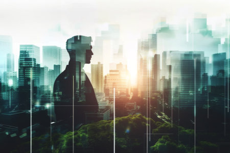 Businessman, CEO and abstract environmental mockup for investment, business and ecosystem. Headの素材