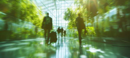 Corporate, building and business group of people walking for city exploration, sustainable living orの素材