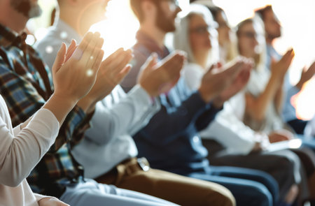Business, people and clapping hands or applause at meeting, conference or seminar. Group, closeupの素材
