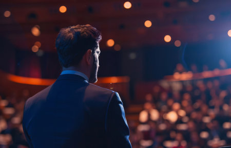 Businessman, conference or speaker sharing information at a business seminar for knowledgeの素材