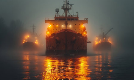 Cargo ship, Ocean and container for trade, transport, and economics. Freight, long journey andの素材