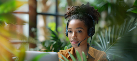 Portrait, call center and consulting with headphones for customer service or telemarketing. Womanの素材