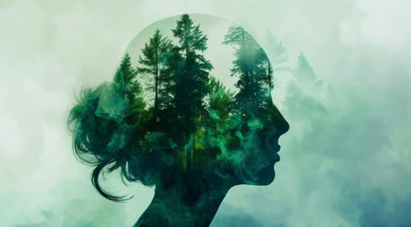 Mindfulness, human and abstract environmental mockup for meditation, zen and ecosystem. Headの素材