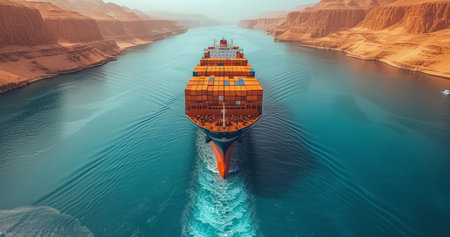 Cargo ship, Ocean and container for trade, transport, and economics. Freight, long journey andの素材