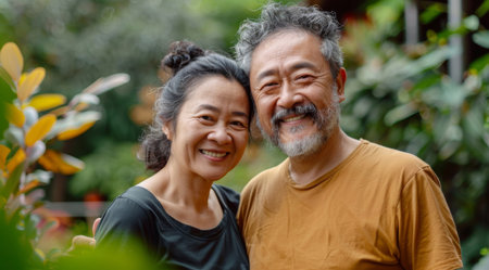 Mature, couple and portrait of a man and woman posing together for love, bonding and dating. Happyの素材