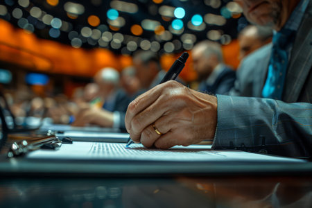 Businessman, signing and contract or anonymous person sitting in office, boardroom or desk. Documentの素材