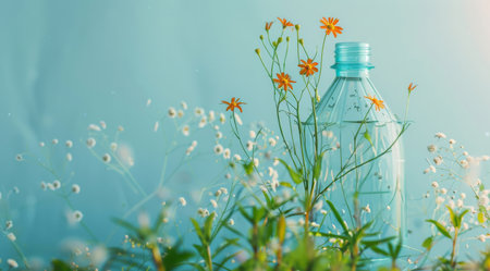 Plastic, bottle and plant nature growing on waste for reduce, reuse and recycle concept. Rubbishの素材