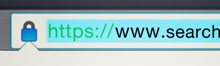 Secure, website and url of search bar on computer screen for information, worldwide surfing and...