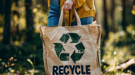 Person, recycle and bag made of hemp material for environmental, awareness and sustainabilityの素材