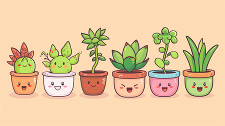 Pot plant, cute and artistic illustration. Incorporating adorable plant illustrations into dcorの素材