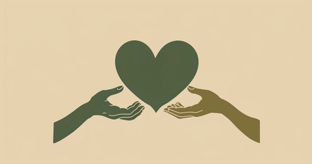 Charity, artwork and illustration of colourful hand holding a heart for support, relief andの素材