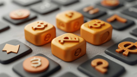 3d cubes, coins and money illustration or models. Finance , business and global economic transactionの素材