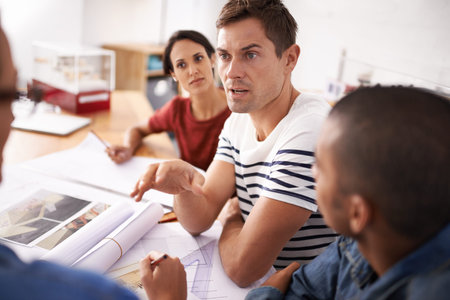 Architecture, workshop and business people with blueprint, paperwork and ideas for building project....