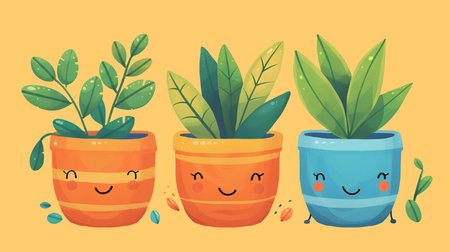 Pot plant, cute and artistic illustration. Incorporating adorable plant illustrations into dcorの素材
