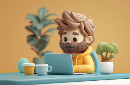 3d, cartoon and influencer for social media on backdrop. Character or studio concept for mock upの素材