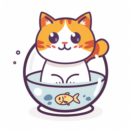 Adorable cat, fish and illustration for sweetness. Cute depictions of cats and fish, adding charmの素材