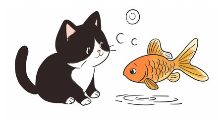 Adorable cat, fish and illustration for sweetness. Cute depictions of cats and fish, adding charmの素材