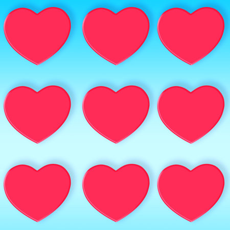 Illustration, heart and creative set for love or devotion, care and blue background. Shape, romance...