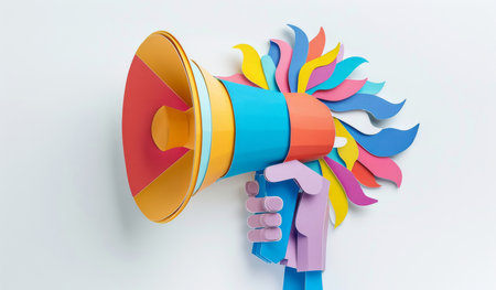 Abstract, megaphone and creative design in the style of paper for backdrop, wallpaper or graphicの素材