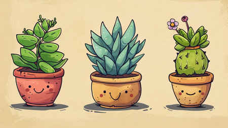 Pot plant, cute and artistic illustration. Incorporating adorable plant illustrations into dcorの素材