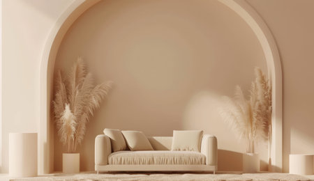 Living room, couch and home interior design with blank wall for apartment design and lifestyle. Cozyの素材