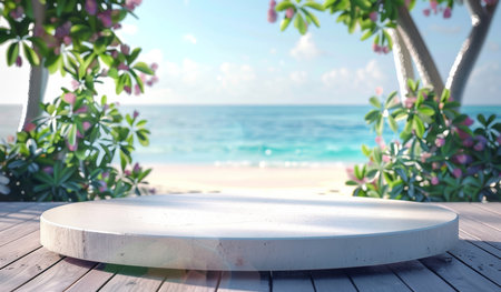Podium, beach scene or stage design template for your product placement, advertising or marketingの素材
