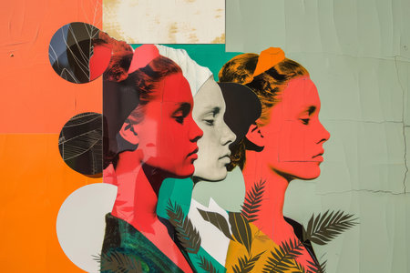 Woman, collage art and creative face made of paper for womens rights, feminism or advertisingの素材