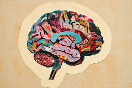 Brain, collage art and creative artwork made of paper neurodivergent, neuroscience and ADHD orの素材