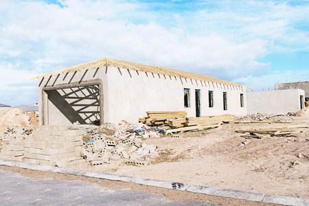 Construction, concrete and cement for building in community for development, property management and...