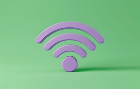Wireless icon, 3d symbol and future with internet, network and neon green background for connectionの素材