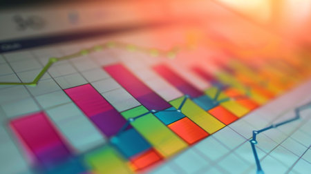 Closeup, graphs and screen with data analysis, information and market research with financialの素材