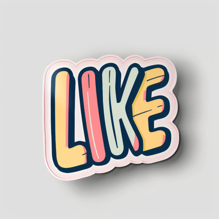 Like, word and online sticker with text feedback of opinion, review and creative vinyl print mockupの素材
