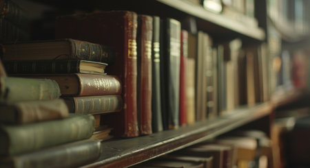 Books, shelf and library for education reading or school project with knowledge, learning orの素材