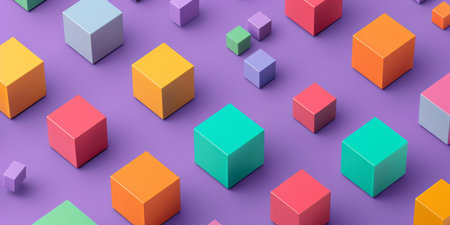 Graphic, cubes and color with shape, abstract digital and visualisation for crypto innovationの素材