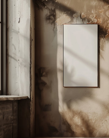 Frame, art studio and mockup space with poster, art and canvas for gallery or house. Productの素材