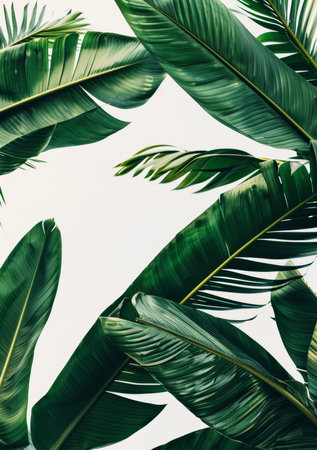 Green plants, palm and leaves with texture or pattern in studio isolated on a white backgroundの素材