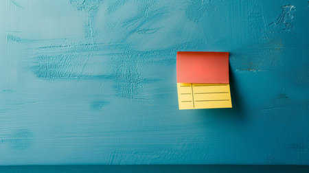 Sticky notes, wall and mockup space with paper for reminder, tasks or agenda on a blue backgroundの素材