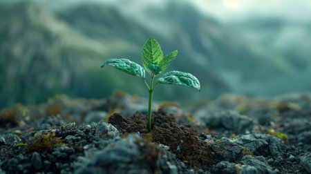 Seedling, soil and plant for agriculture, nature and garden for grow and sapling for farming. Spring, dirt or natural leaf for fresh sprout for environment conservation, eco friendly and green growth.の素材