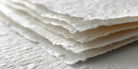 Creative, texture and stack of handmade paper for sustainability, eco friendly and printing. Fabric, material and renewable resource with sheet in pile for environment, conservation and biodegradable.の素材