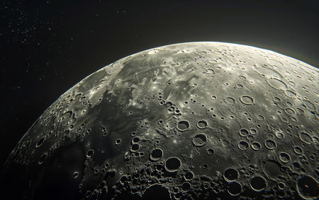 Moon, universe and crater on satellite in space for abstract background, astronomy wallpaper andの素材