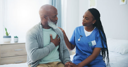 Healthcare, nurse and mature man with consultation in hospital for medical service, support or...