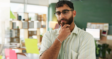 Man, workshop and glass wall for planning, sticky notes and report for strategy. Owner, vision and idea for small business, presentation and brainstorming for partnership or b2b networking projectの写真素材