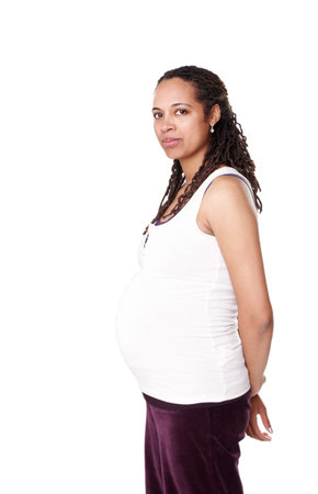 Black woman, portrait or pregnancy in studio with healthy baby growth, wellness or pregnant person....
