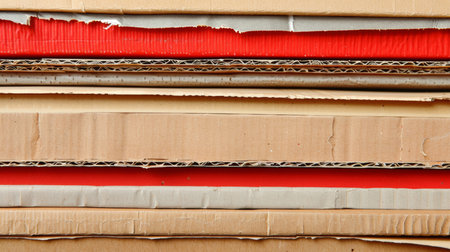Cardboard, closeup and paper stack for recycling, waste and reuse in sustainable business practicesの素材