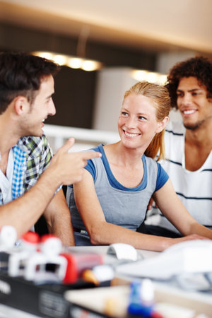 Teamwork, business people and laugh in conversation for startup, research and planning with ideas....
