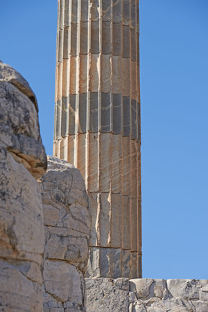 Sky, tower or sculpture of ancient pillar in city of Turkey for tourism, traditional infrastructure...