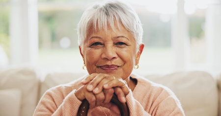 Portrait, senior woman and walking stick with Arthritis in elderly care, wellness and health. Female...