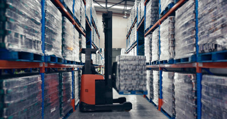 Employee, forklift and warehouse for logistics, distribution and supply chain with inventory, stock...